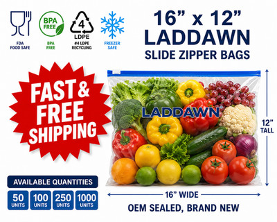 16x12x3 MIL Slider Zip Bags Heavy Duty FDA Food Safe Poly 2 GALLON LAD 4087