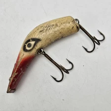 Vtg Kautzky Lazy Ike #4 Red & White Wood Lure  ~ Metal Front Edge