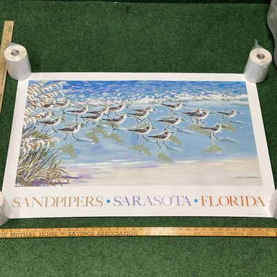 #ad SANDPIPERS by John Dineen Signed 1993 Sarasota Lithographic Poster RARE $199.99