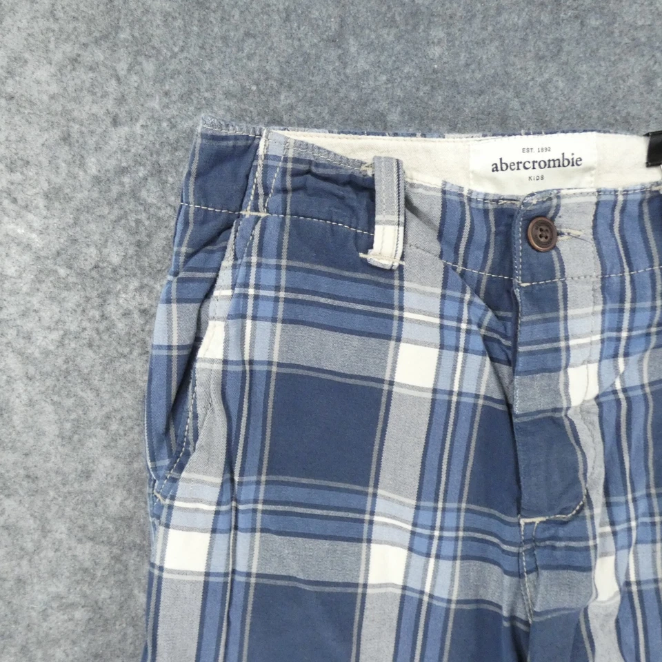 Pantalones Cortos Abercrombie Niños Jóvenes Niños 14 Chinos Frente Plano Azul Blanco A Cuadros Foto 2 de 4