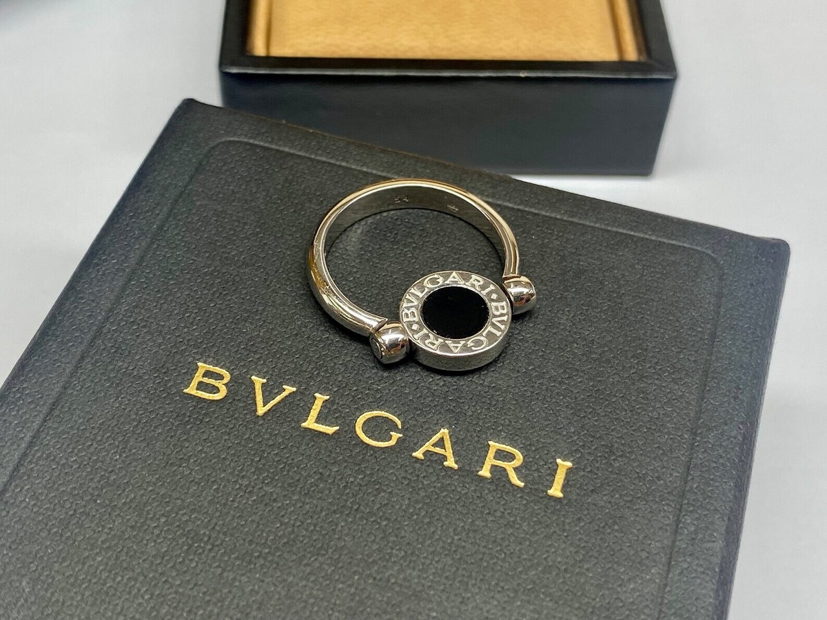 BVLGARI 18K White Gold Pave Diamond And Black Onyx Rotating BVLGARI 18K White Gold Pave Diamond And Black Onyx Rotating