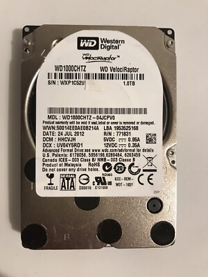 WD1000CHTZ-04JCPV0, 1TB hard drive with Windows 10 Pro 64-Bit Pre-Installed.