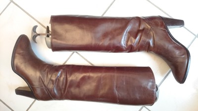 Bottes Vintage Cuir Ottorino Bossi 1982, Marron-bordeaux, Taille 40 - Bottes Genou Talon Haut Italie