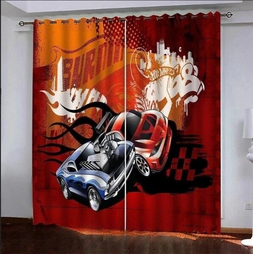 3D Hot Wheels Print Thick Blackout Bedroom Curtains Thermal Ring Top Eyelet Gift - Picture 17 of 20