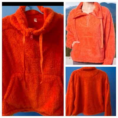 Free People Movement XS Big Sky High Neck Orange Pullover Fleece Jacket NWT $98
