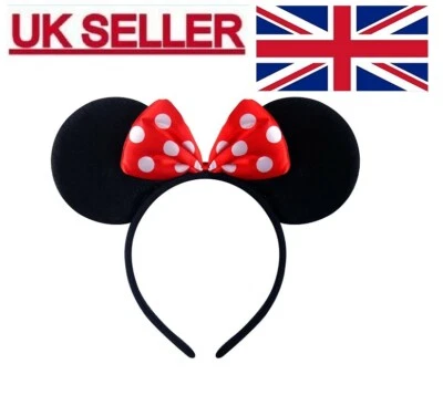 HENBRANDT Minnie Mouse Ears Headband Fancy Dress Disney Spotted Bow Ladies Girls Kids UK.