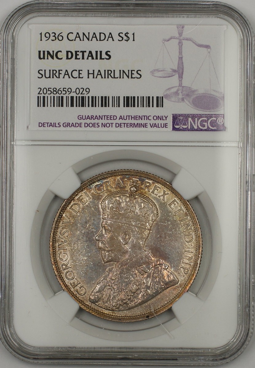 1936 Canada Silver $1 Dollar Coin NGC UNC Details Surface
