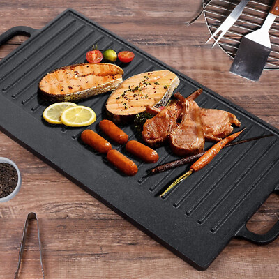 Non-Stick Cast Iron Griddle Pan Reversible Grill Cooking Pan Plate