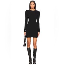 NEW Good American Cozy Rib Long Sleeve Minidress Black Small