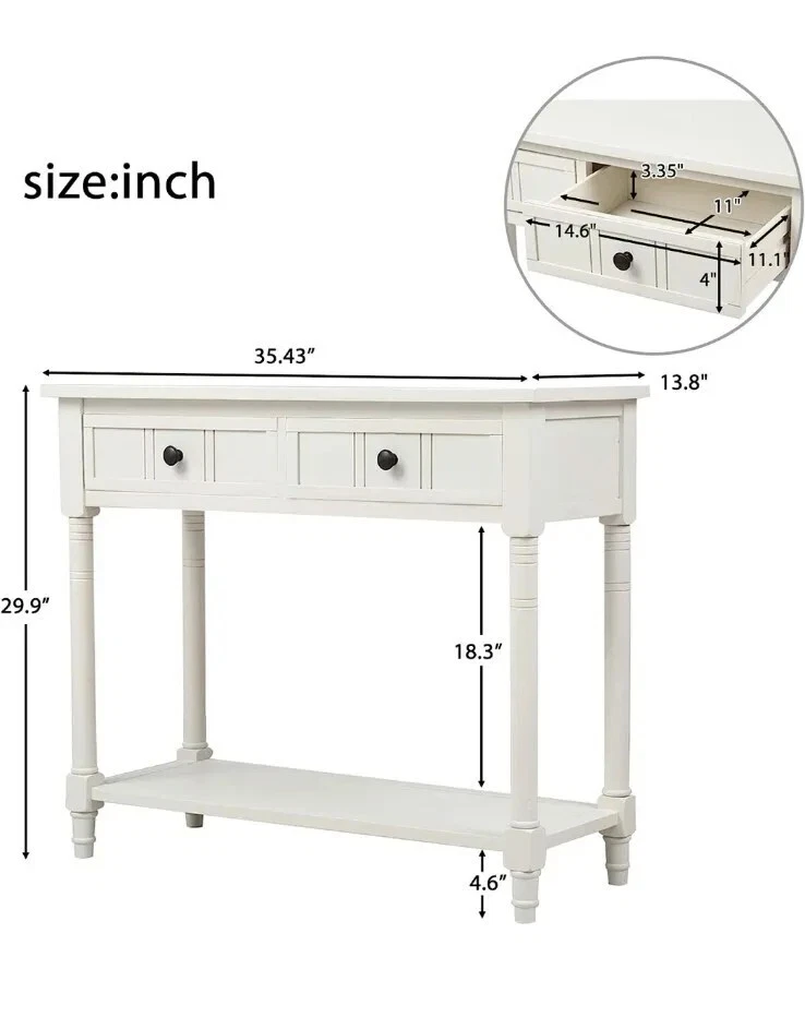 P PURLOVE Console Table Sideboard Wooden Sofa Table with 2 Drawers