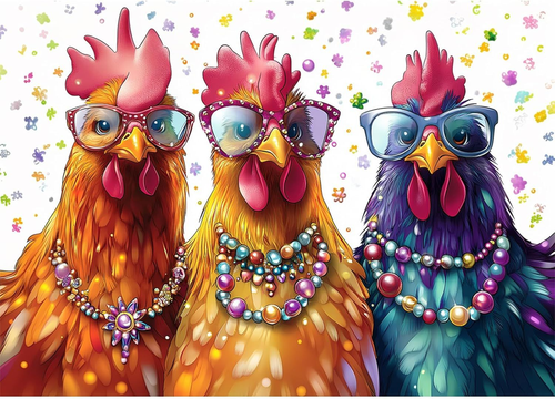 CEOVR Chicken Diamond Painting Kits for Adults, Three WX10332-yellow,blue