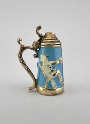 Vintage 375 - 9k Gelbgold Gelenk Emaille Bier Stein Krug Charm Anhänger