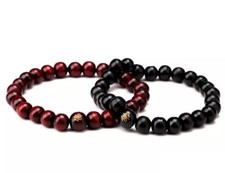 Set of 2 Beaded Sandalwood Stretch Buddha Bracelet Jewelry Brown & Black 2" New
