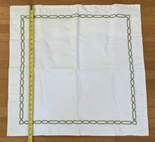 Pottery Barn Embroidered Chain Link Scroll Pillow Sham Euro Sq White Green 26”