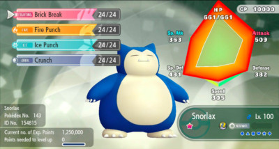 Pokemon Let's Go Pikachu/Eevee 6IV Max AV Shiny Snorlax