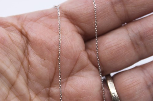 14K Solid White Gold Dainty Vine Cable Chain 0.7mm Thin Necklace 16 -18"in - Picture 4 of 6