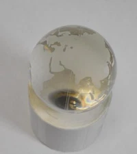 Crystal World Globe Earth Sphere Etched Frosted Glass Ball 76mm 3" Diameter