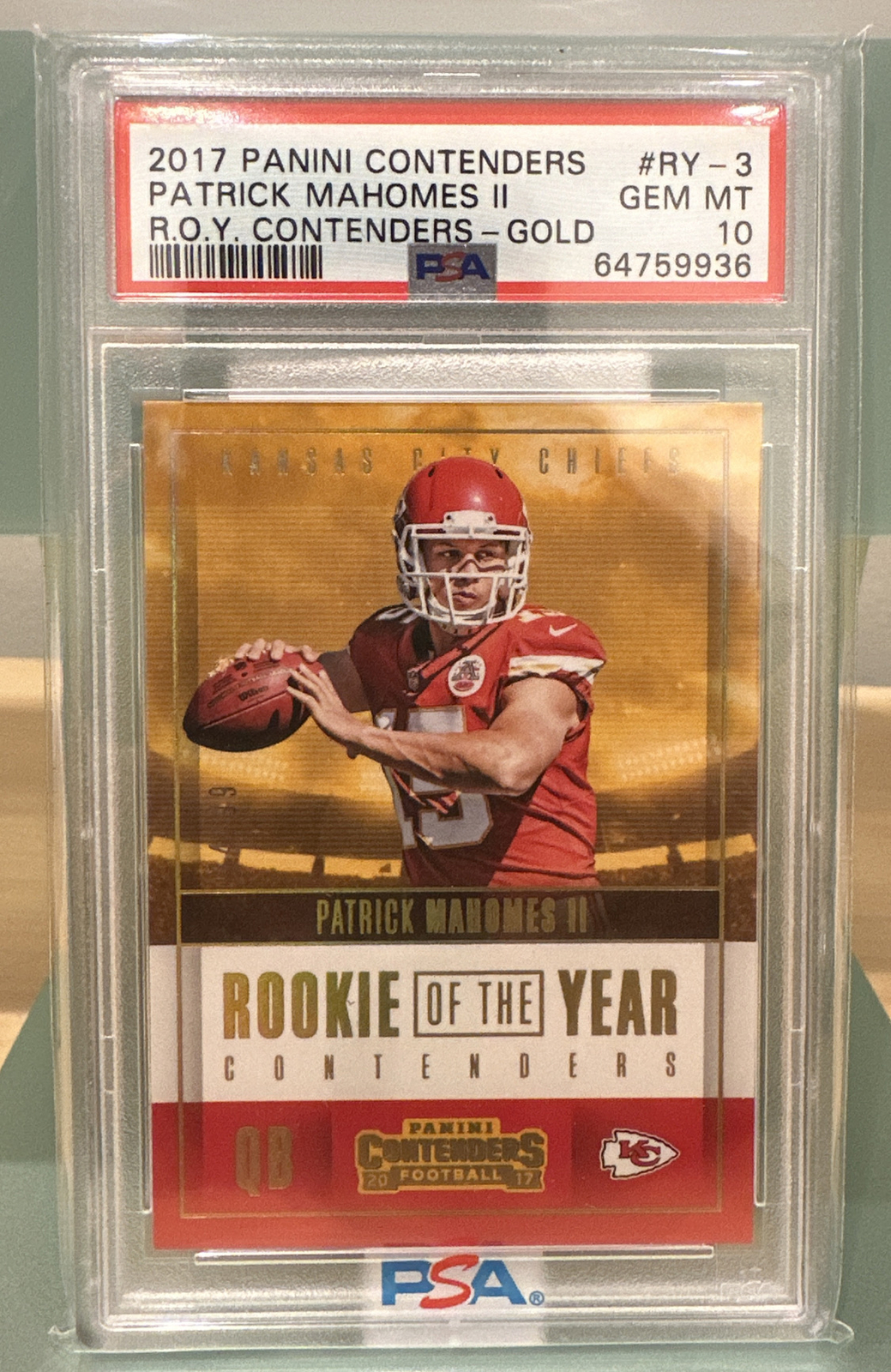 Patrick Mahomes Panini Contenders Rookie of the Year Contenders #RY3 Gold