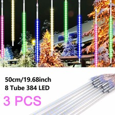 384 LED Meteor Shower Fairy Lights Falling Rain 8 Tube Icicle Outdoor Tree Decor