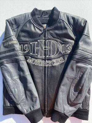 Harley Davidson Men CYLINDER Black Leather Jacket Gray Large