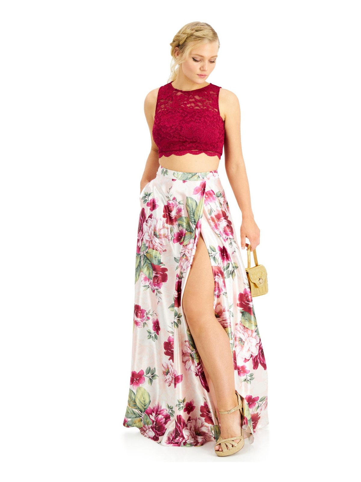 Womens Pink Sleeveless Full-length Prom Dress 9