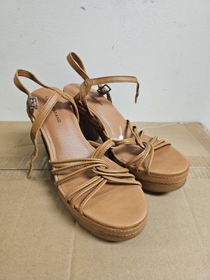Lucky Brand Women Sandals Block Heels Size 9  Ankle Strap Shoes Leather Brown