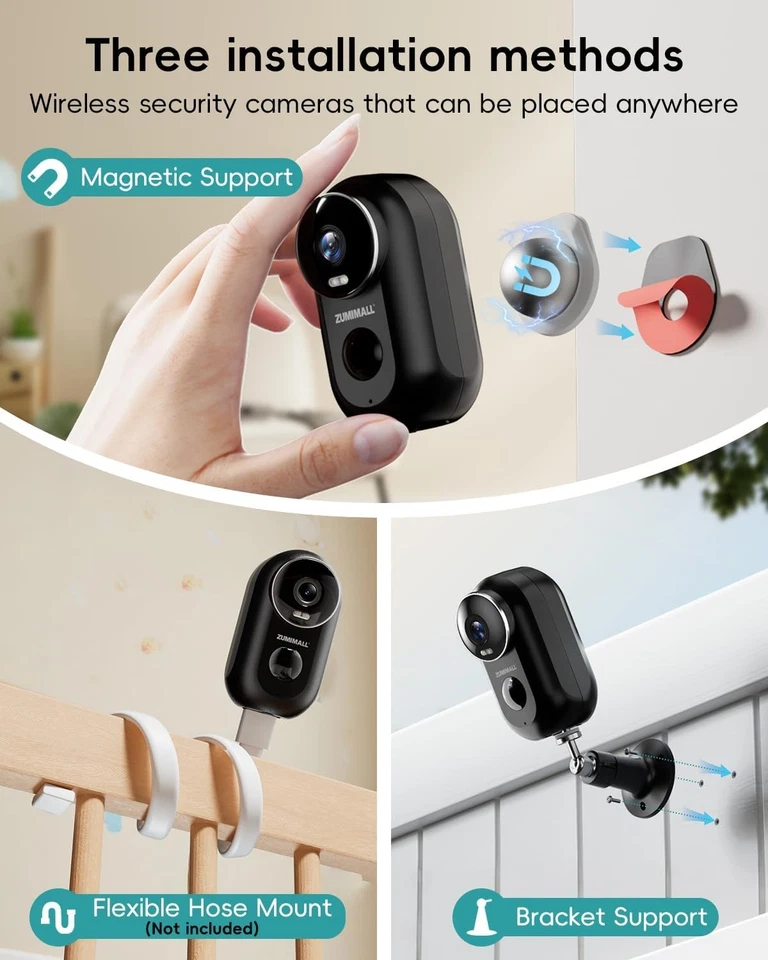 ZUMIMALL 2K Security Cameras Wireless Outdoor, Magnetic Black-Single Camera - Image 2 of 4