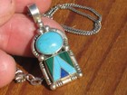 c1980 ZUNI INLAY PENDANT NECKLACE STERLING SILVER JEWELRY TURQUOISE w/CHAIN LOW$ — photo 1