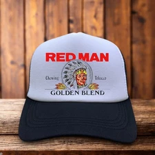 Red Man Mens Trucker Hat Black Snapback Golden Blend Chewing Tobacco Ball Cap