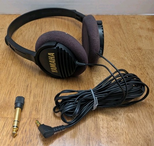 Vintage Yamaha Wired Headphones Black On-Ear w/6.5mm Jack Adapter Tested Working