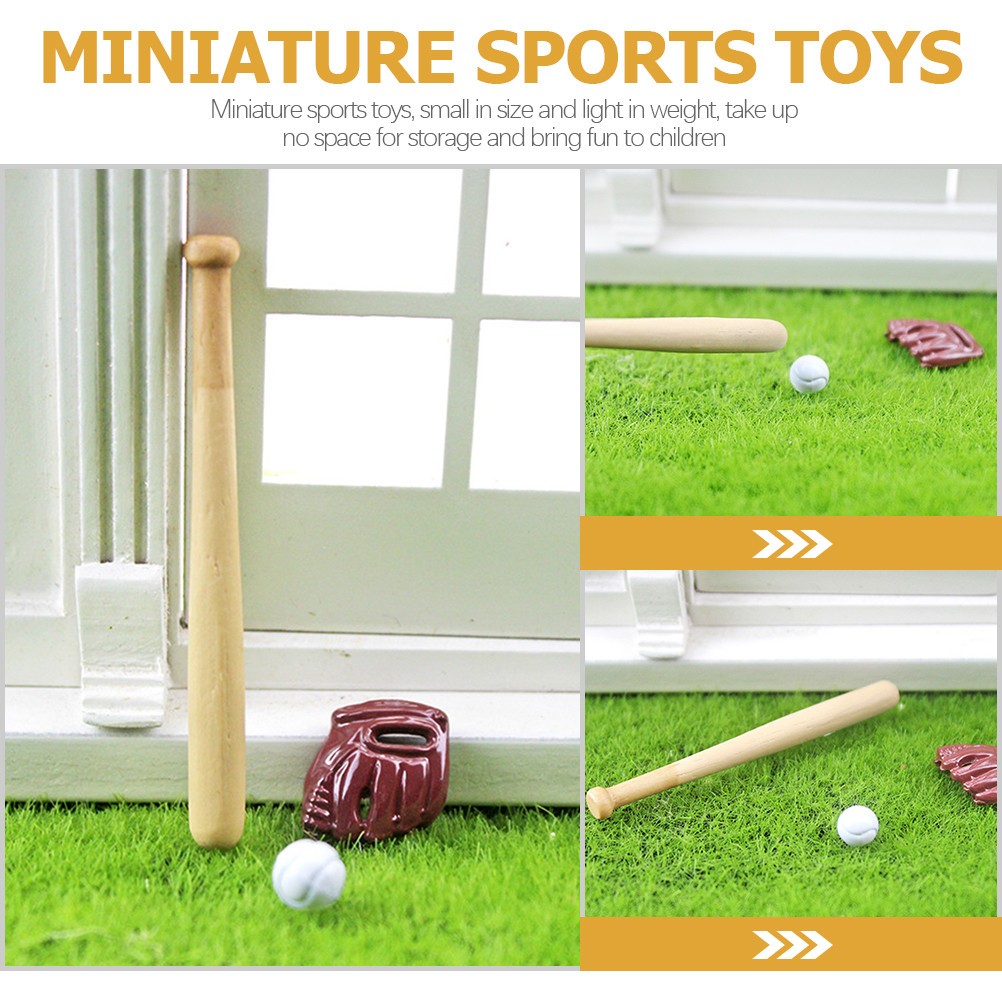 2 Sets Kids Toy Mini Baseball Bat Miniature Dollhouse Accessories - Image 3