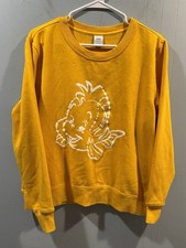 Womens Amazon Essential Sweatshirt Fish Graphic Size Large Yellow Pullover