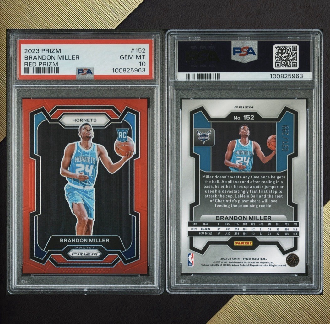 Brandon Miller PSA 10 2023-25 Panini Prizm #152 Rookie Red RC /299 Hornets GEMMT