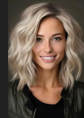 100% Human Hair New Fashion Elegant Women's Medium Light Blond Wavy Wigs 14 Inch