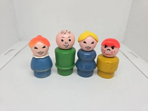 Vintage Fisher Price little people wood family: dad mom teen girl bully boy #29