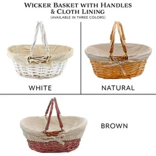 Wicker Basket w/ Handles & Cloth Liner, Easter, Picnic, Gift, Choose Color/Qty