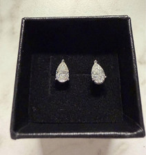 GRA 1ct White Pear Moissanite Stud Earrings S...