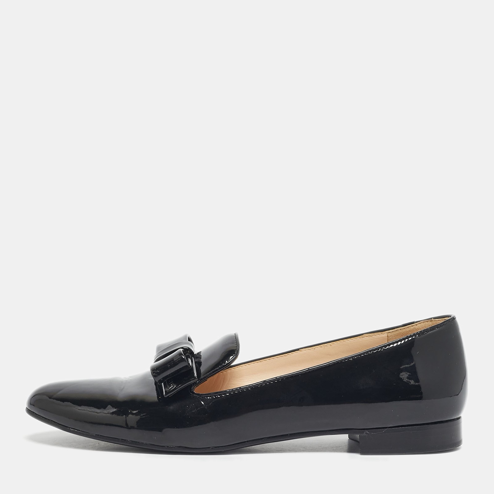Prada Black Patent Leather Bow Smoking Slippers Size 39 EU