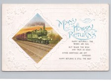 Dampflokomotive Geburtstagsgruß geprägte Postkarte 1910er Jahre