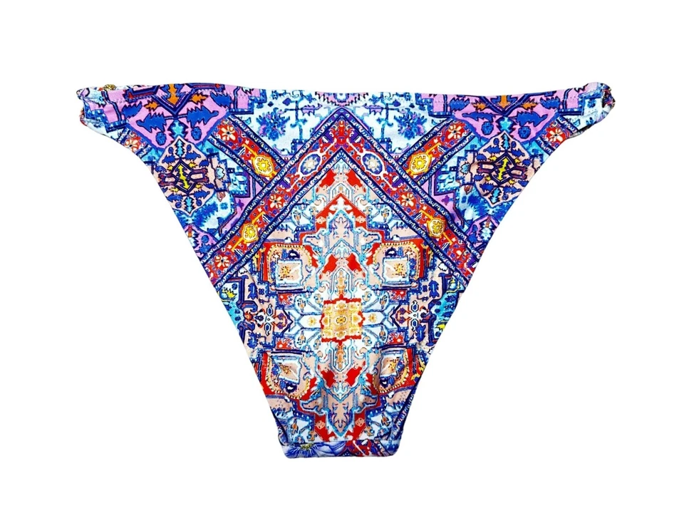 Calcinha de biquíni feminina Nanette Lepore tamanho pequeno festival anéis laterais multicolorida - Imagem 2 de 4