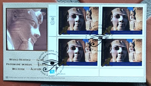 $3.20 THEBES EGYPT WORLD HERITAGE MI4 UNITED NATIONS 2005 OFFICIAL CACHET FDC UN