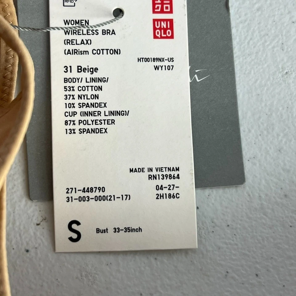1 Uniqlo Womens Wireless Relax Bra Bust 33-35" & Sports Bra Small Beige - Image 4 of 4