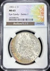 1884-O NGC MS63 Morgan Silver $1 - Eye Candy Series 1 - Rainbow Toned