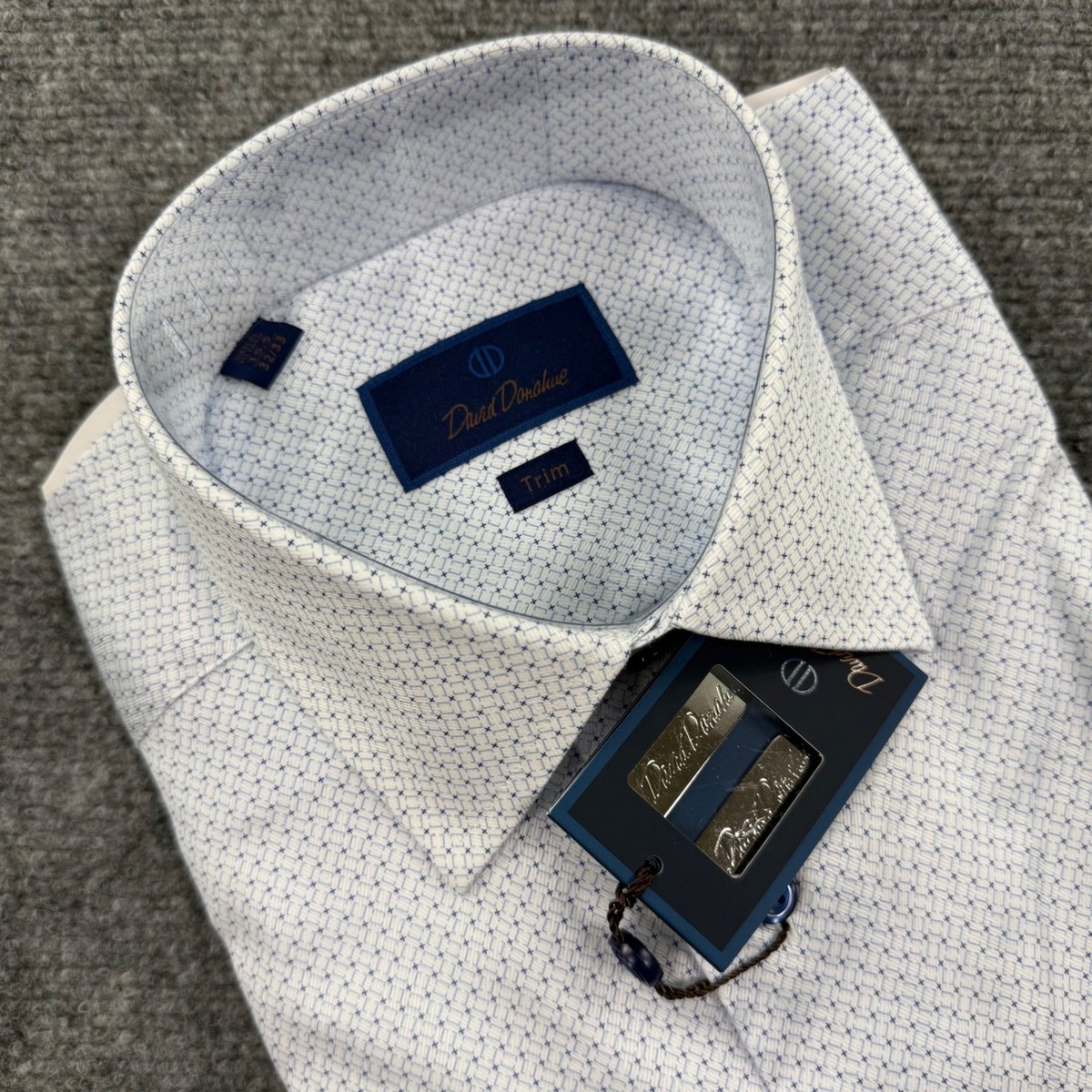 David Donahue Dress Shirt 15.5 32/33 White Blue Trim Fit New Mens David Donahue Dress Shirt 15.5 32/33 White Blue Trim Fit New Mens