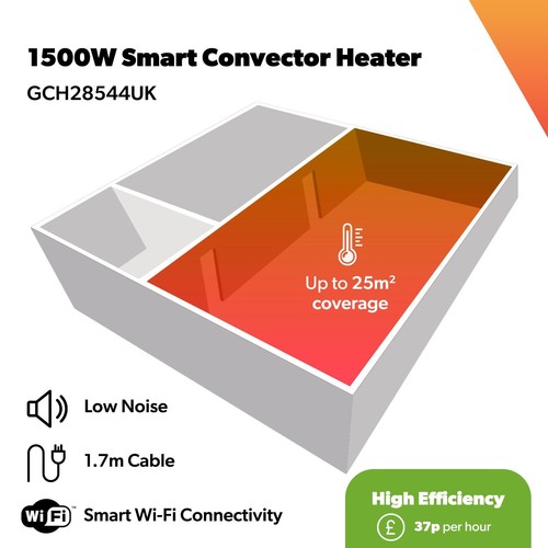 2KW Smart Convector Heater LED Display 24 Hr Timer & Remote Control, Black - Picture 10 of 10