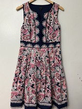 Talbots Navy Blue Pink Paisley Floral Fit & Flare Dress Flowers size 6 Summer