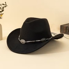 Black Western Cowboy Cowgirl Hat Braided Concho Band Wide Brim Rodeo Festival