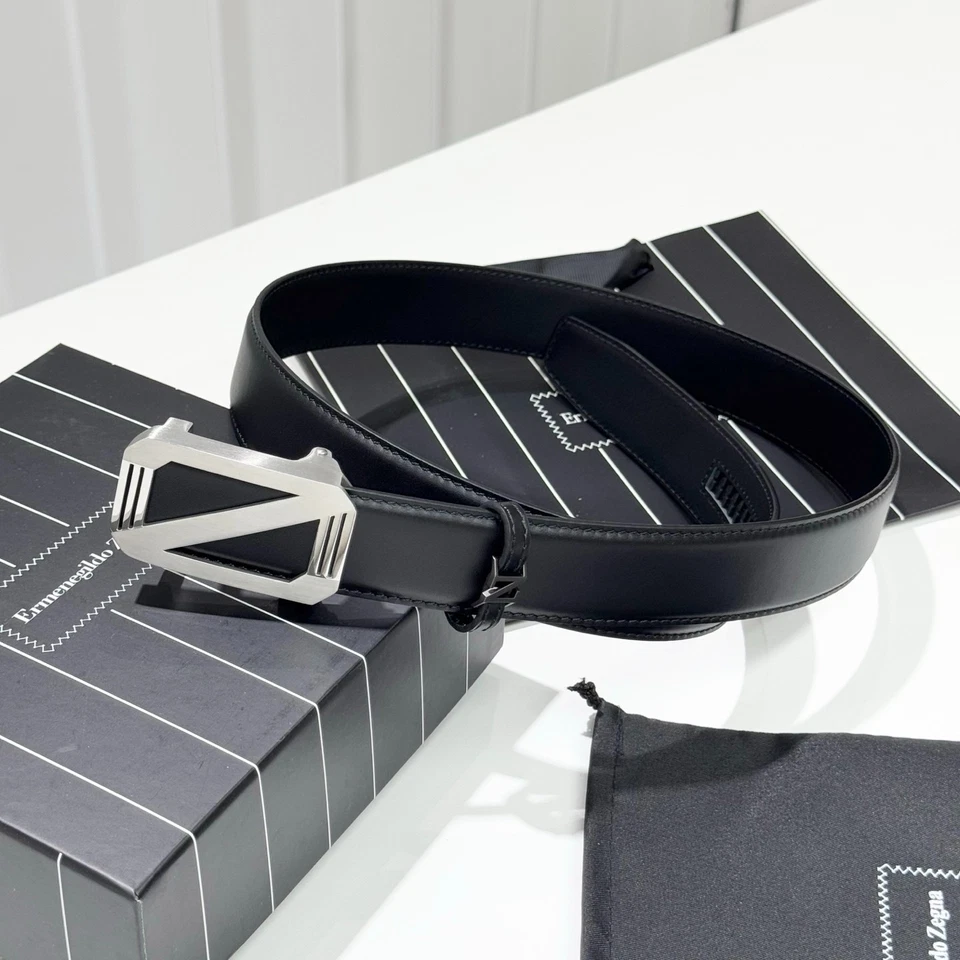 Cinturón de cuero con hebilla Ermenegildo Zegna Z 3,5 cm estilo de lujo NUEVO Foto 2 de 4