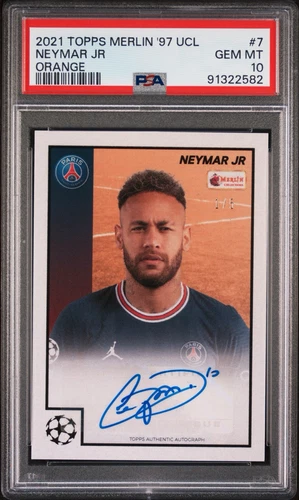 2021 TOPPS MERLIN '97 UCL NEYMAR JR ORANGE 1/5 PSA 10