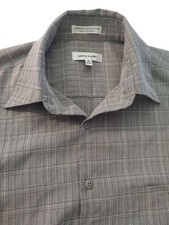 Pierre Cardin Shirt Gray Long Sleeve Collared Button Down Plaid Mens Medium